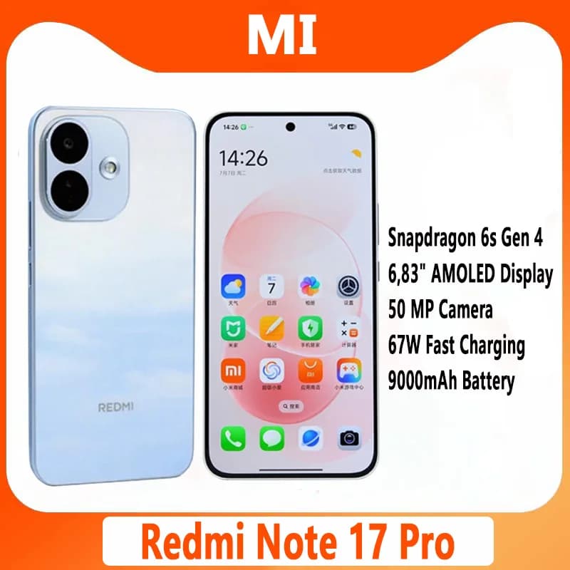 China Version Xiaomi Redmi Note 17 Pro Smartphone Snapdragon 6s Gen 4 6.83" AMOLED Display 50MP+8MP Camera 67W 9000mAh Battery