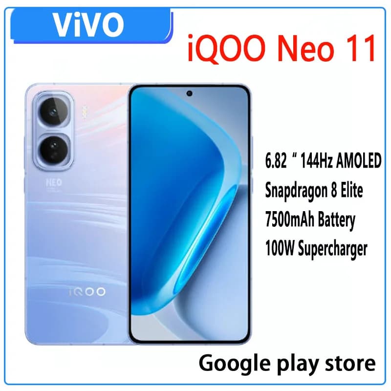 VIVO IQOO Neo 11 5G Smart Phone 6.82inch 144Hz AMOLED Screen Snapdragon8 Elite Oriain OS6 IP68 IP69 NFC 7500mAH 100W Charger