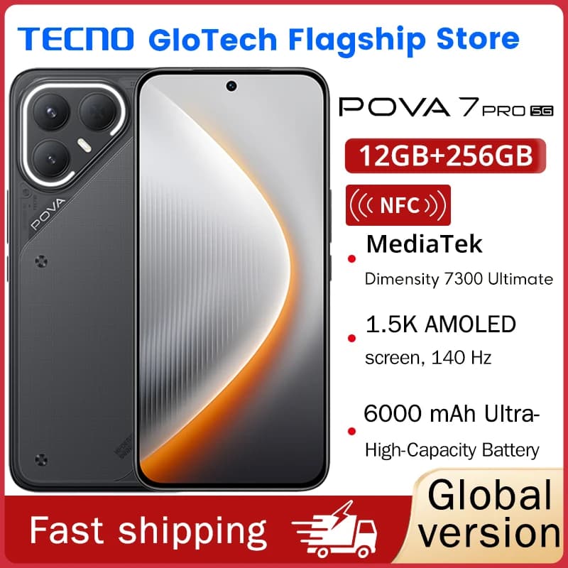 TECNO POVA 7 Pro 5G Russian Versio Smartphone RoHS (EAC) 6.78" 144Hz Display MediaTek Dimensity 7300Ultimate 64MP Camera 6000mAh