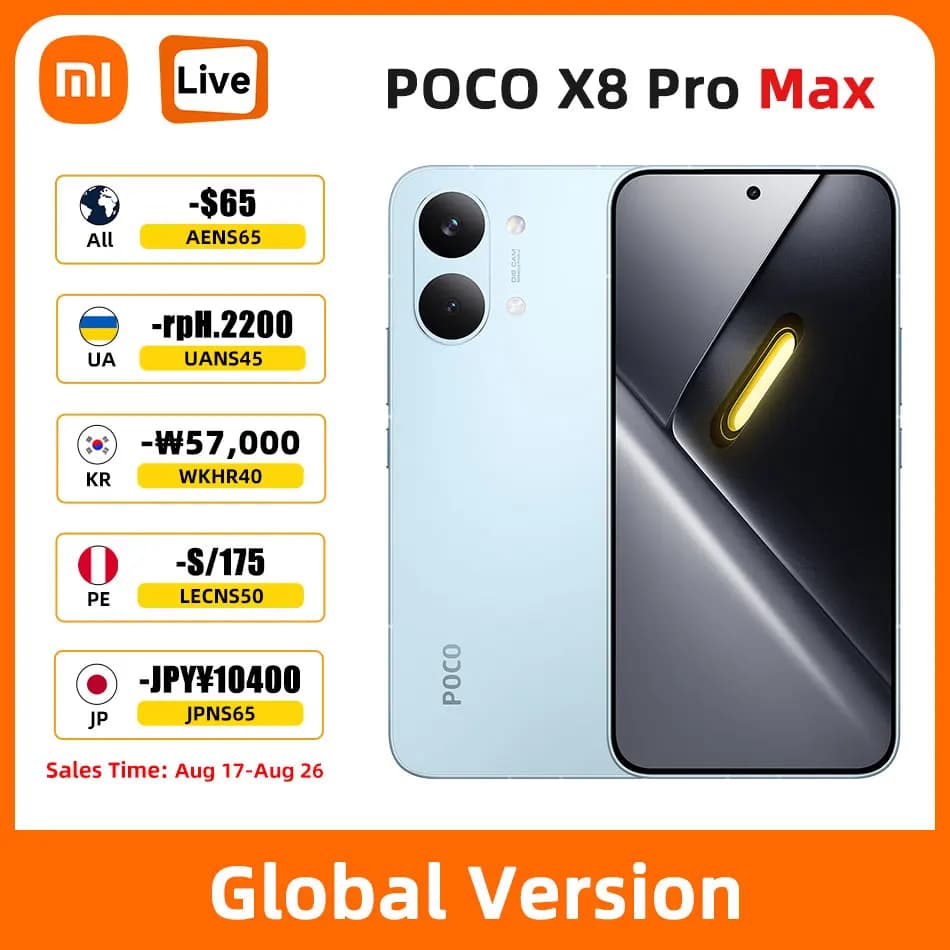 POCO X8 Pro Max 256GB 512GB Cellphone 6.83" 1.5K 120Hz Display Dimensity 9500s NFC 8500mAh 100W HyperCharge 50MP Global Version