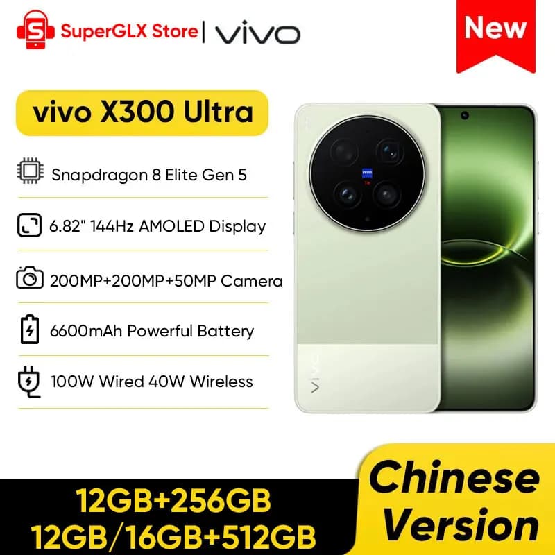 vivo X300 Ultra 5G Smartphone 6.82’’ 144Hz AMOLED Display Snapdragon 8 Elite Gen 5 Dual 200MP Camera 6600mAh Battery 100W Charge
