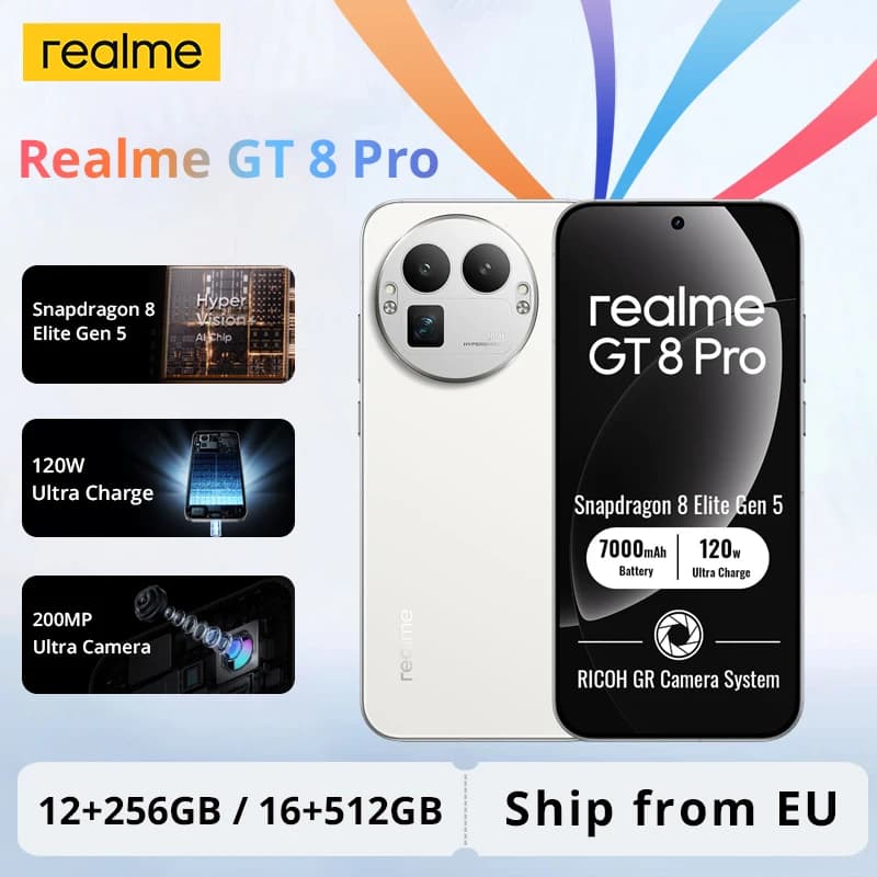Realme GT 8 Pro 5G Smartphone 200MP Ultra Camera Snapdragon 8 Elite Gen 5 6.79'' AMOLED 7000mAh NFC Without Charger
