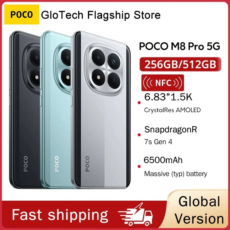 POCO M8 Pro 5G Smartphone Global Version Snapdragon 7s Gen 4 NFC 6.83" 1.5K 120Hz display 6500mAh 100W 50MP Main Camera