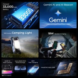 OUKITEL WP100 Plus Rugged Phone 36GB(12+24)+512GB ESIM Chip 6.8'120Hz Display Camping Light 33000mAh 66W Fast Charging 64MP+20MP+2MP Smartphone Android 16 NFC Gemini AI MediaTek Helio G100