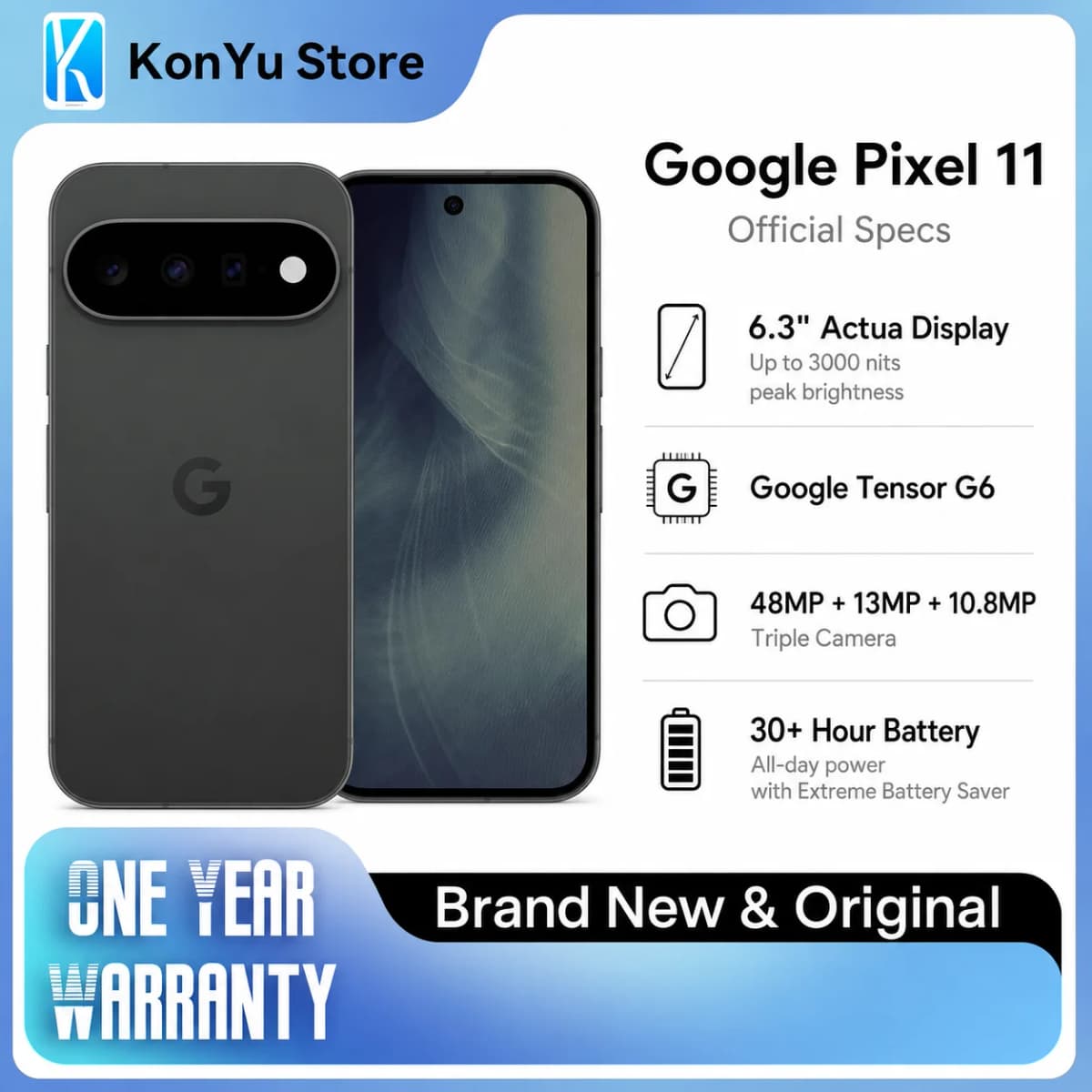 Original Google Pixel 11 5G Smartphone Tensor G6 6.3" Actua Display 12GB RAM 512GB Storage Android 17 Mobile Phone