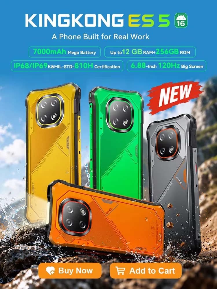Cubot KingKong ES 5 Rugged Smartphone Android 16 Up to 12GB RAM(6+6GB) 128GB ROM / 24GB RAM(12+12GB) 256GB ROM 6.88-Inch 120Hz Screen 7000mAh Battery NFC Face Recognition Fingerprint Recognition IP69K 64MP+16MP SCT620