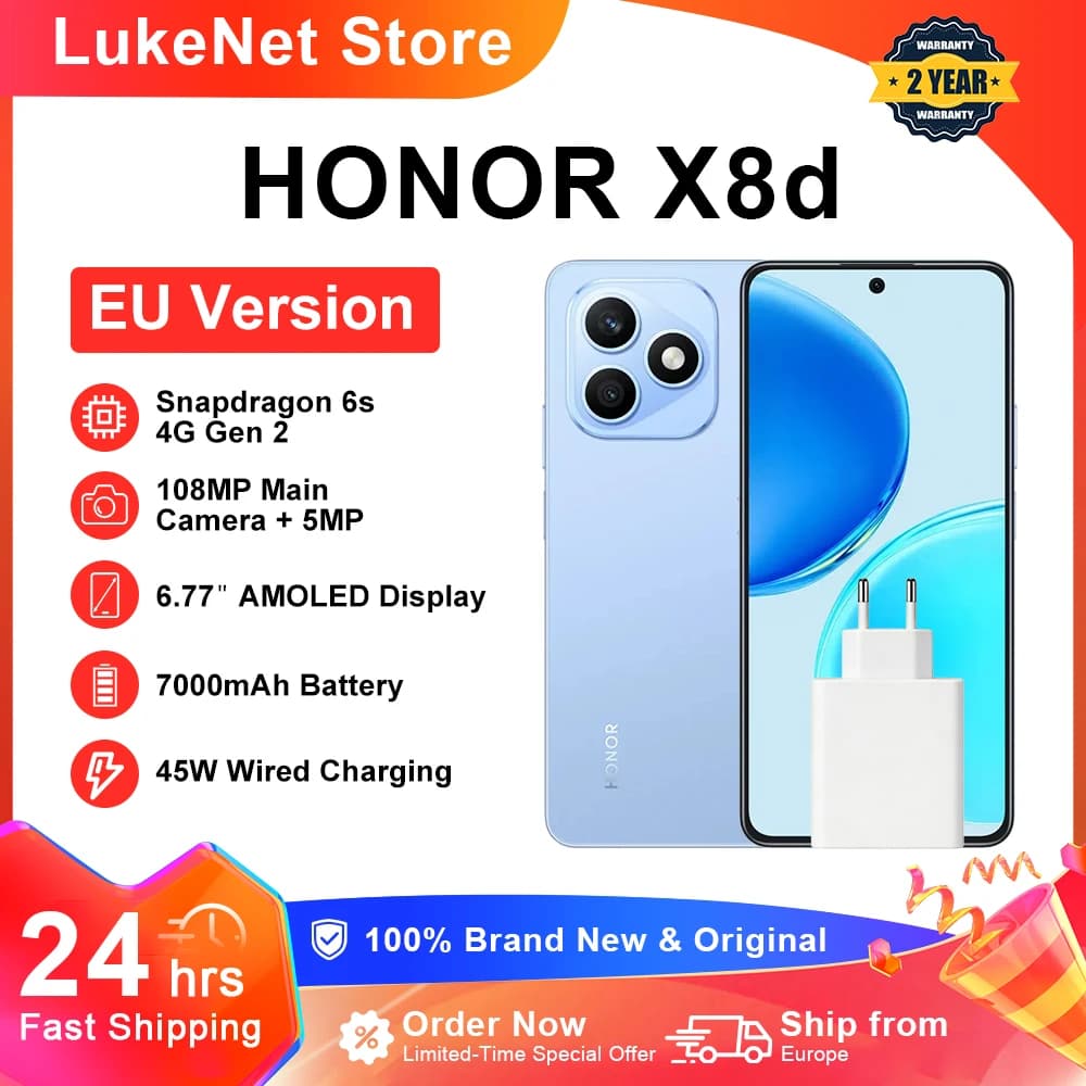HONOR X8d EU version smartphoneSnapdragon 6s 4G Gen 2 6.77" AMOLED 7000mAh battery 45W super fast charging 108MP high-definition main camera IP65