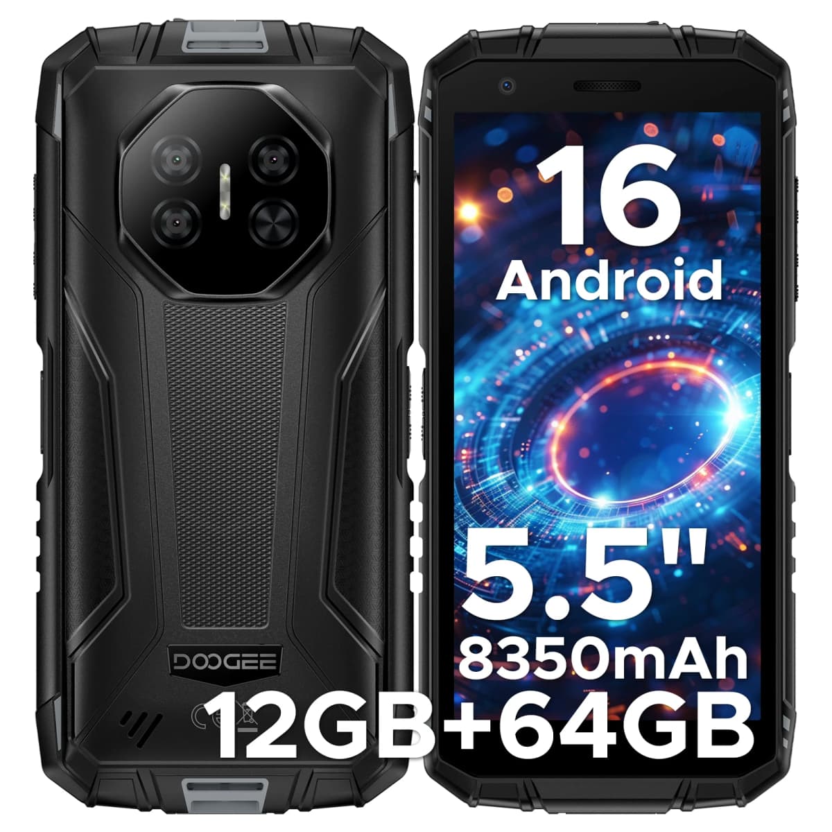 DOOGEE 5.5" Fire 3 Rugged Smart Phone 8350mAh Battery Android 16 12GB RAM(3+9) 64GB ROM Widevine L1 Google Pay Support Smartphone NFC