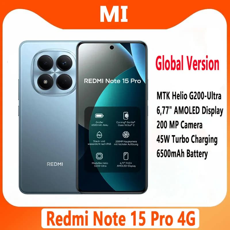 Xiaomi Redmi Note 15 Pro 4G Global Version MTK Helio G200-Ultra 6.77'AMOLED Display 200MP Ultimate-Clarity Camera