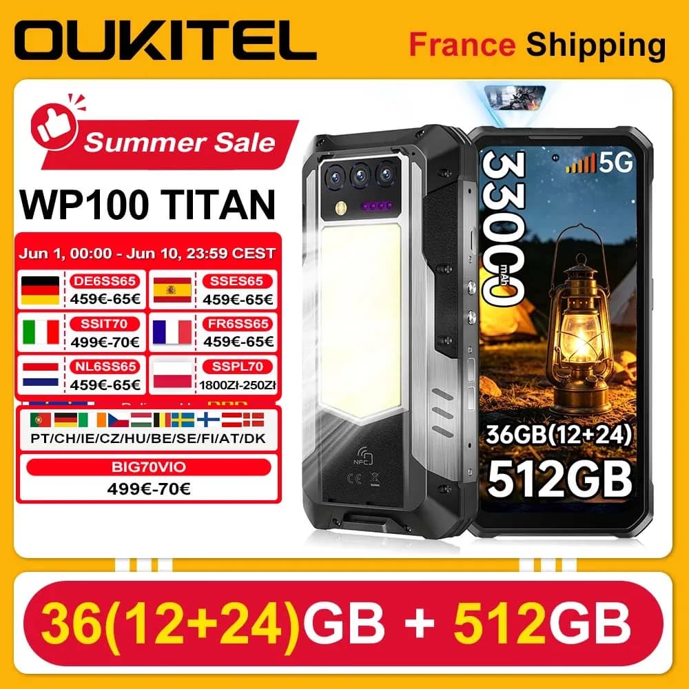 Oukitel WP100 TITAN Rugged Smartphone 36GB (12+24) + 512GB 6.8'' 5G 33000mAh 66W 120Hz Android 14 2+20+32+200MP Dual SIM