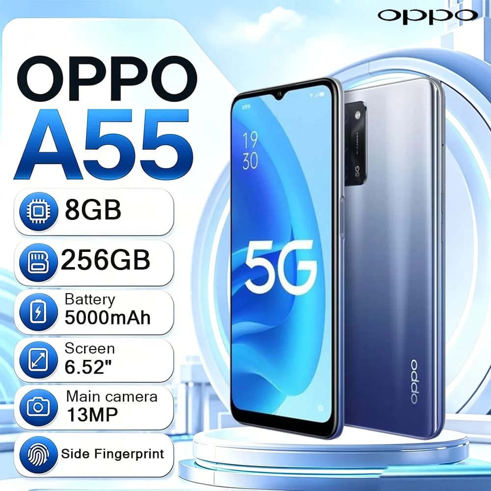 5G LTE OPPO A55 6.52" Display 8+256GB 13MP AI Main Cam 5000mAh Battery 18W Fast Charge New Arrival Dual SIM Unlocked Smartphone
