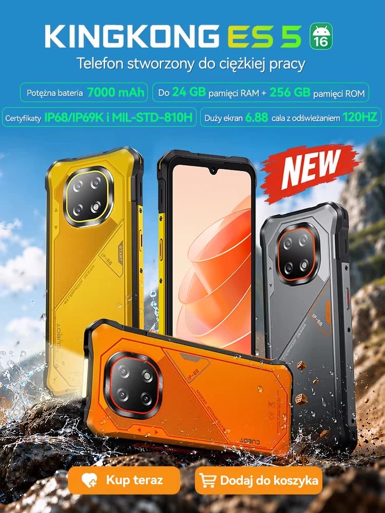 [Ship From Poland]  Cubot KingKong ES 5 Rugged Smartphone Android 16 Up to 12GB RAM(6+6GB) 128GB ROM 6.88'' 120Hz Screen 7000mAh Battery NFC Face Recognition Fingerprint Recognition IP69K 64MP+16MP SCT620 Octa-core