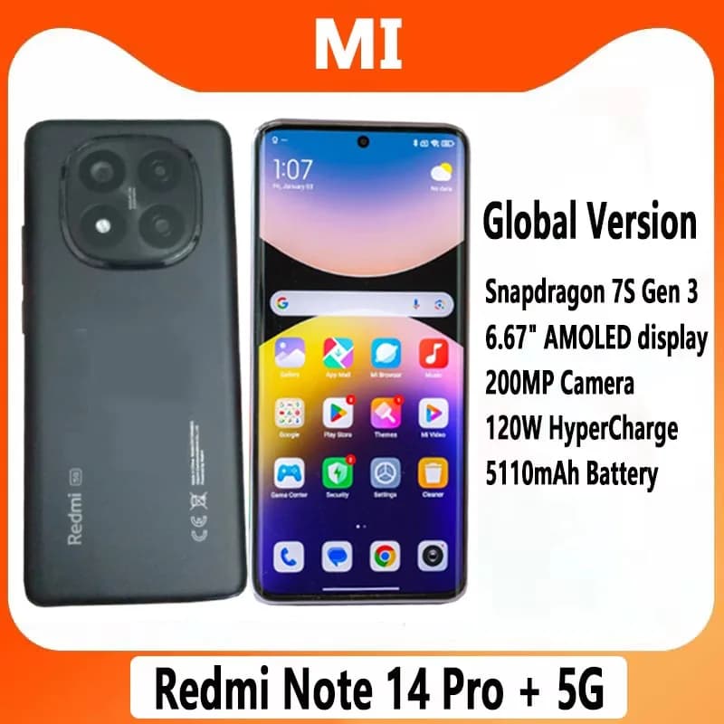 Xiaomi Redmi Note 14 Pro Plus 5G Global Version Snapdragon 7s Gen 3 120W HyperCharge 200MP 6.67" AMOLED Display Smartphone