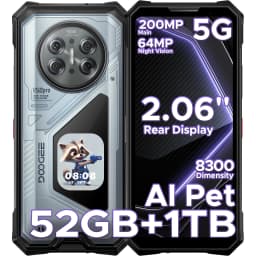 DOOGEE V50 Pro 5G AI Rugged Smart Phone Dimensity 8300 52GB RAM(16+36) 1TB ROM with 2.06" AMOLED Multi-function Rear Display 200MP Camera 64MP Night Vision Camera 6.78" Android 16 Supports Walkie Talkie AI Pets Function