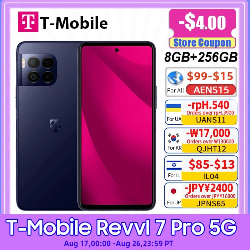 Global Version T-Mobile Revvl 7 Pro 5G Mobile Phone 5000mAh Battery 6.78'' AMOLED Display Snapdragon 6 Gen 1 NFC 50MP OIS Camera