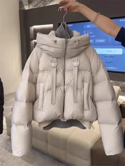 Women's Short Hooded down Cotton Jacket Mili Grey Thick Warm Bread Style Outerwear Korean Style Loose Fit Long Sleeve Coat