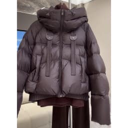 Women's Short Hooded down Cotton Jacket Mili Grey Thick Warm Bread Style Outerwear Korean Style Loose Fit Long Sleeve Coat