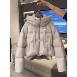 Women's Short Hooded down Cotton Jacket Mili Grey Thick Warm Bread Style Outerwear Korean Style Loose Fit Long Sleeve Coat