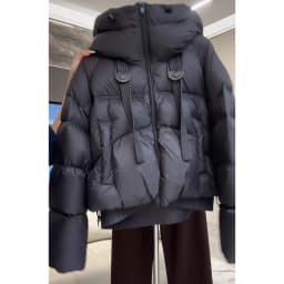 Women's Short Hooded down Cotton Jacket Mili Grey Thick Warm Bread Style Outerwear Korean Style Loose Fit Long Sleeve Coat