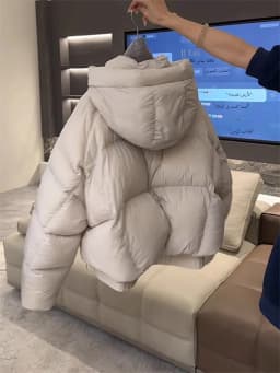 Women's Short Hooded down Cotton Jacket Mili Grey Thick Warm Bread Style Outerwear Korean Style Loose Fit Long Sleeve Coat