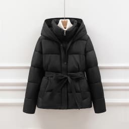 Women's Short Padded Jacket Winter Thickened Cotton Puffer Coat with Hood Drawstring Slimming Trendy Commute Style Long Sleeve