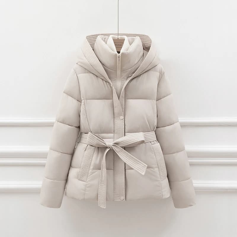 Women's Short Padded Jacket Winter Thickened Cotton Puffer Coat with Hood Drawstring Slimming Trendy Commute Style Long Sleeve