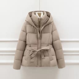 Women's Short Padded Jacket Winter Thickened Cotton Puffer Coat with Hood Drawstring Slimming Trendy Commute Style Long Sleeve