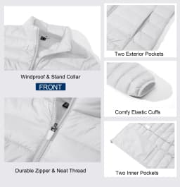 TACVASEN Full Zip Up Puffer Jacket Womens Winter Lightweight Quilted Down Warm Coats Casual Windbreaker Oversize Outwear Outdoor