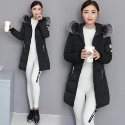 2026 Winter New Korean Cotton Jacket Women's Medium Long Big Fur Collar Coat Female Cotton Thicken Warm Hooded Parker Overcoat