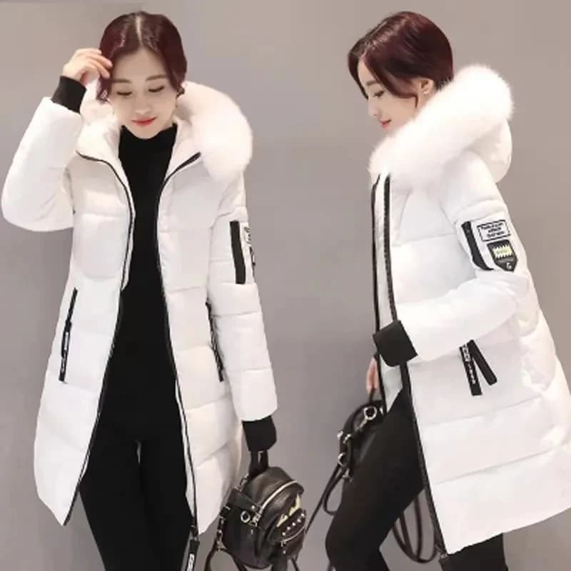 2026 Winter New Korean Cotton Jacket Women's Medium Long Big Fur Collar Coat Female Cotton Thicken Warm Hooded Parker Overcoat