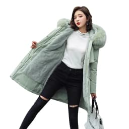 Women's Thickened Fleece Lined Parka Coat Korean Style Slim Fit Winter Cotton Jacket Trendy Mid-Length Zipper Closure Long Sl...