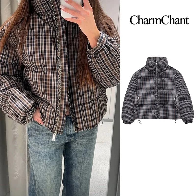 CharmChant Plaid Stand-Collar Puffer Jacket for Women Winter 2025 Padding Coat Female New in Coats Warm Check Outerwears Parkas