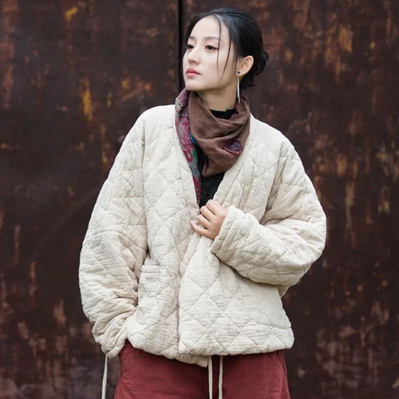 Johnature Winter Chinese Style Parkas For Women Bandage Plus Cotton Coats 2025 Long Sleeve Loose Pockets Vintage Cotton Parkas