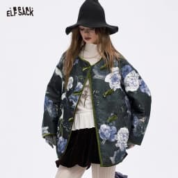 ELFSACK 2025 Winter New Arrivals Y2K Exquisite Retro Floral Graphic Chinese Style Button Coat For Women