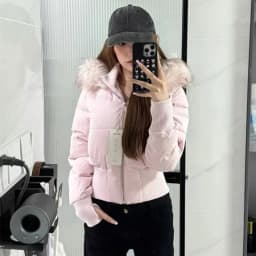 Autumn Winter Fur Collar Hooded Cropped Puffer Jacket Women's Warm Cotton Padded Jacket Short Top Windproof Coat Y2K High Waist