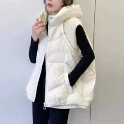 LANMREM Winter Versatile Dowm Vest For Women Hooded Knitted Sleeveless Spliced Solid Color Coat Casual 2024 New Clothing 2VV302