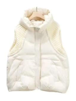 LANMREM Winter Versatile Dowm Vest For Women Hooded Knitted Sleeveless Spliced Solid Color Coat Casual 2024 New Clothing 2VV302
