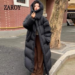 ZAROY Women's Winter Long Jacket Hooded Windproof Warm Thicken Down Coat Snow Outerwears Skiing Parkas Длинные куртк