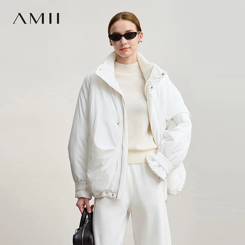 Amii Women's Jacket 2025 Winter New Loose Zipper Casual Thick Women's Outerwear Warm Turtleneck Cotton-padded Jacket 12544133