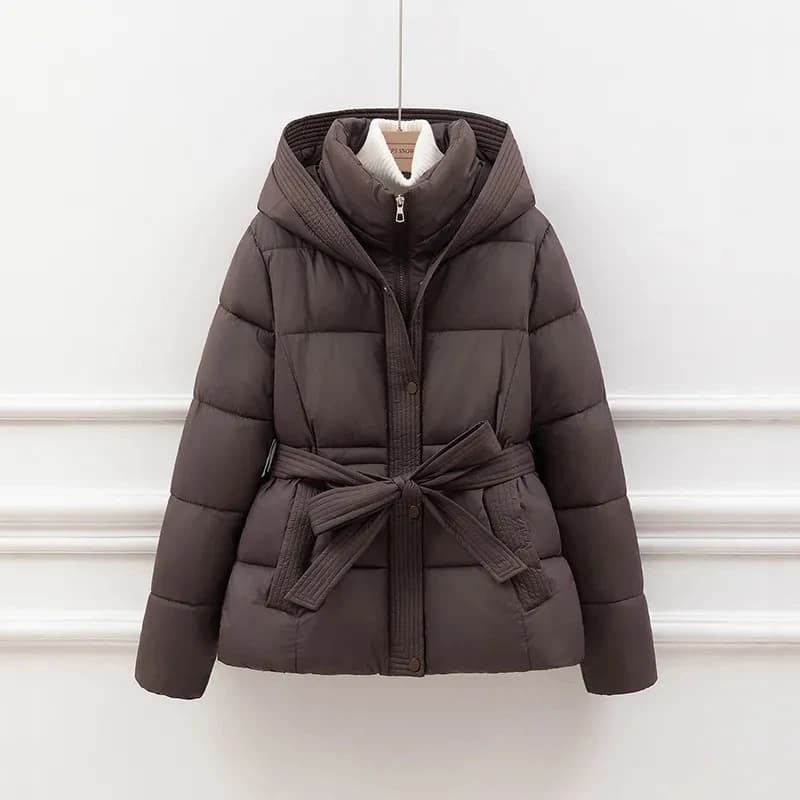 High End Down Cotton Jacket for Women Winter 2026 Fashion Slim Thicken Hooded Bread Coat Female Warm Parka Overcoat With Belt