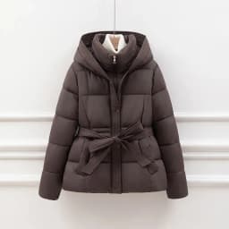 High End Down Cotton Jacket for Women Winter 2026 Fashion Slim Thicken Hooded Bread Coat Female Warm Parka Overcoat With Belt