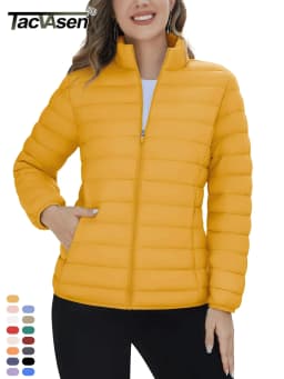TACVASEN Winter Quilted Puffer Jackets Womens Lightweight Stand Collar Full Zip Up Down Coat Windproof 4 Pockets Thermal Outwear