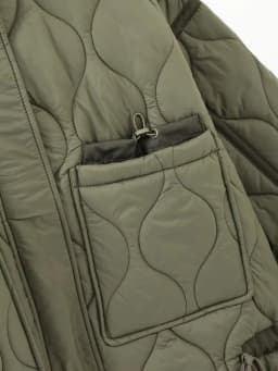 2027 Autumn Winter Women's Vintage Quilted Army Green Padded Coats Lady Elegant Drawstring High Neck Pockets Cotton Jacket Parka