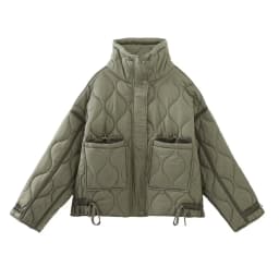 2027 Autumn Winter Women's Vintage Quilted Army Green Padded Coats Lady Elegant Drawstring High Neck Pockets Cotton Jacket Parka