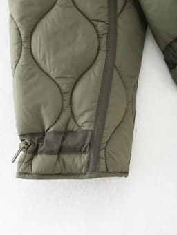 2027 Autumn Winter Women's Vintage Quilted Army Green Padded Coats Lady Elegant Drawstring High Neck Pockets Cotton Jacket Parka
