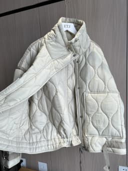 Quilted coat for women ETJ 2025 QUILTED JACKET WITH TIES new beige drawstring high neck pocket clip cotton jacket for women