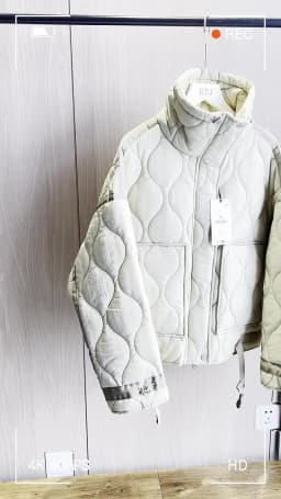 Quilted coat for women ETJ 2025 QUILTED JACKET WITH TIES new beige drawstring high neck pocket clip cotton jacket for women
