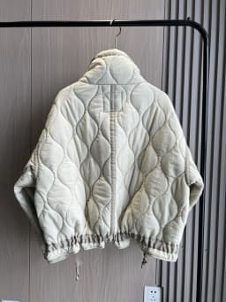 Quilted coat for women ETJ 2025 QUILTED JACKET WITH TIES new beige drawstring high neck pocket clip cotton jacket for women