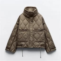 Quilted coat for women ETJ 2025 QUILTED JACKET WITH TIES new beige drawstring high neck pocket clip cotton jacket for women