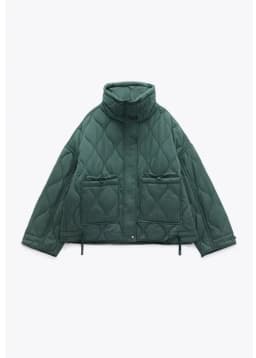 Quilted coat for women ETJ 2025 QUILTED JACKET WITH TIES new beige drawstring high neck pocket clip cotton jacket for women